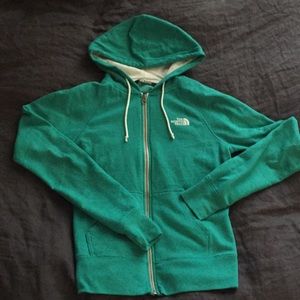 Turquoise and white north face hoodie